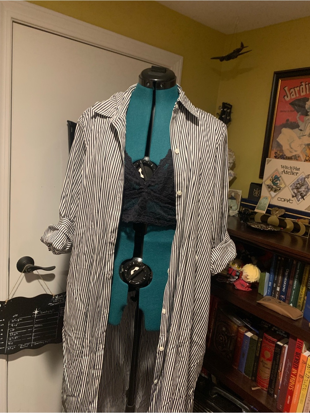 Banana Republic Black and White Striped Maxi Shirt Dress